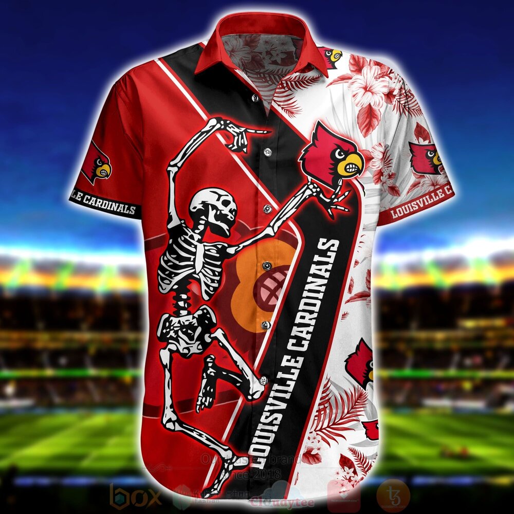 BEST NCAA Louisville Cardinals Skeleton Aloha Shirt, Short 2 NCAA Louisville Cardinals Skeleton Hawaiian Shirt Short 1 2