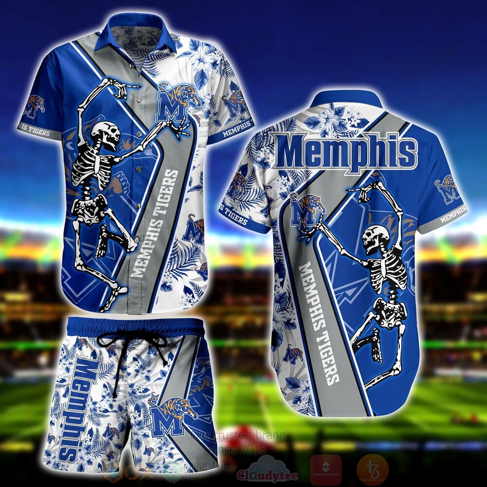 BEST NCAA Memphis Tigers Skeleton Aloha Shirt, Short 1 NCAA Memphis Tigers Skeleton Hawaiian Shirt Short