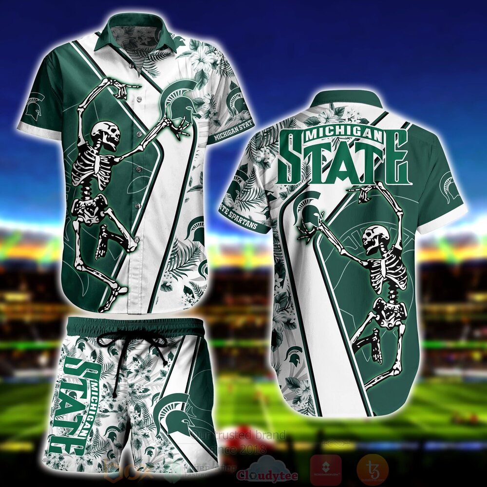 NCAA Michigan State Spartans Skeleton Hawaiian Shirt Short