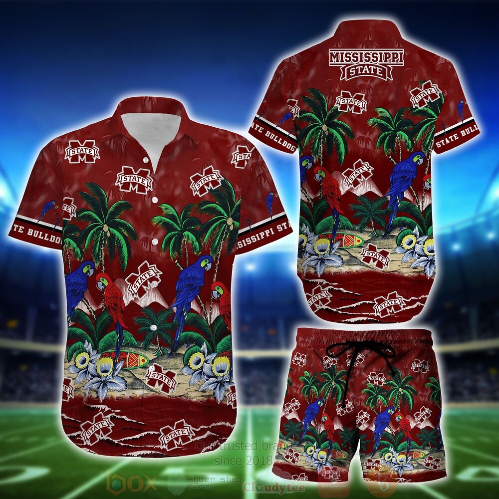 BEST NCAA Mississippi State Bulldogs Tropical Sea And Parrots Aloha Shirt, Short 10 NCAA Mississippi State Bulldogs Tropical Sea And Parrots Hawaiian Shirt Short