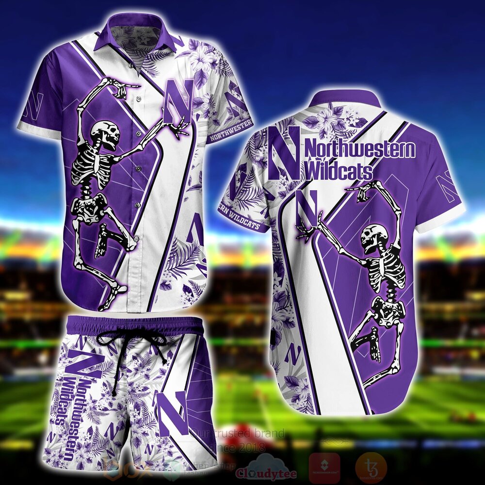 NCAA Northwestern Wildcats Skeleton Hawaiian Shirt Short