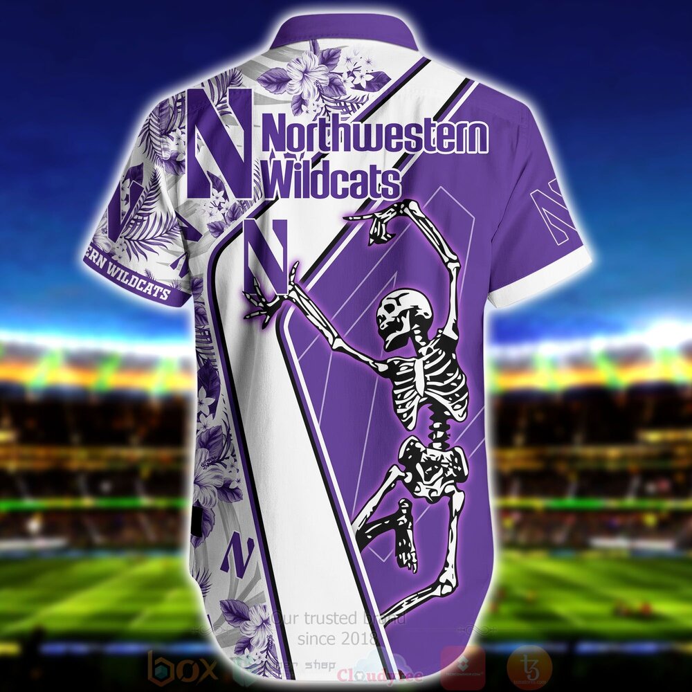 BEST NCAA Northwestern Wildcats Skeleton Aloha Shirt, Short 3 NCAA Northwestern Wildcats Skeleton Hawaiian Shirt Short 1 2 3