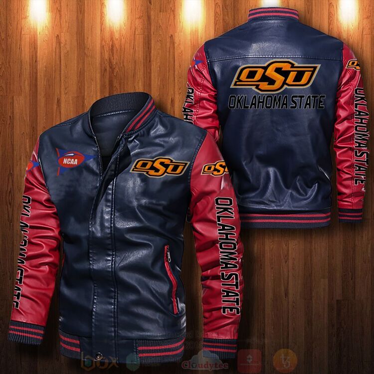 BEST NCAA Oklahoma State Cowboys 2D Leather Bomber Jacket 4 NCAA Oklahoma State Cowboys Bomber Leather Jacket 1 2 3