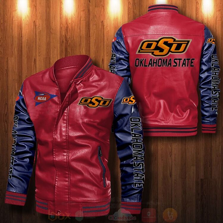 BEST NCAA Oklahoma State Cowboys 2D Leather Bomber Jacket 5 NCAA Oklahoma State Cowboys Bomber Leather Jacket 1 2 3 4