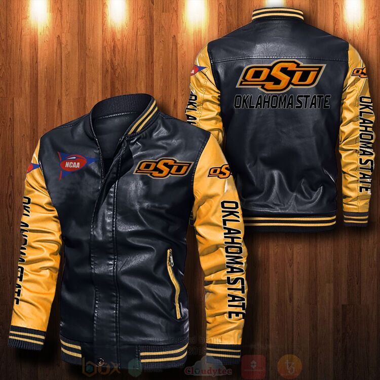 BEST NCAA Oklahoma State Cowboys 2D Leather Bomber Jacket 6 NCAA Oklahoma State Cowboys Bomber Leather Jacket 1 2 3 4 5
