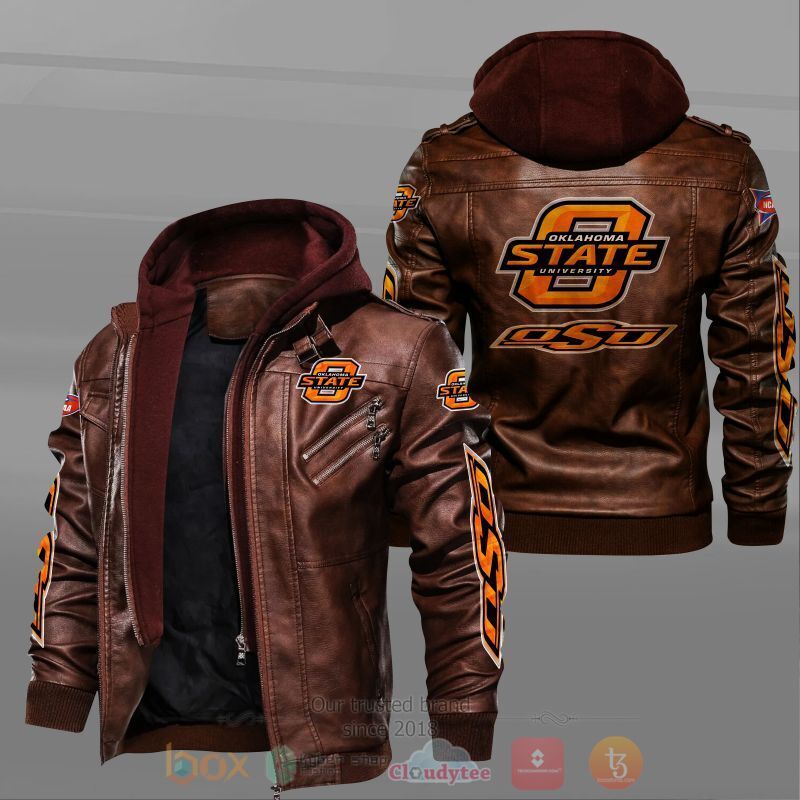 NEW Oklahoma State Cowboys Leather Jacket 2 NCAA Oklahoma State Cowboys Leather Jacket 1