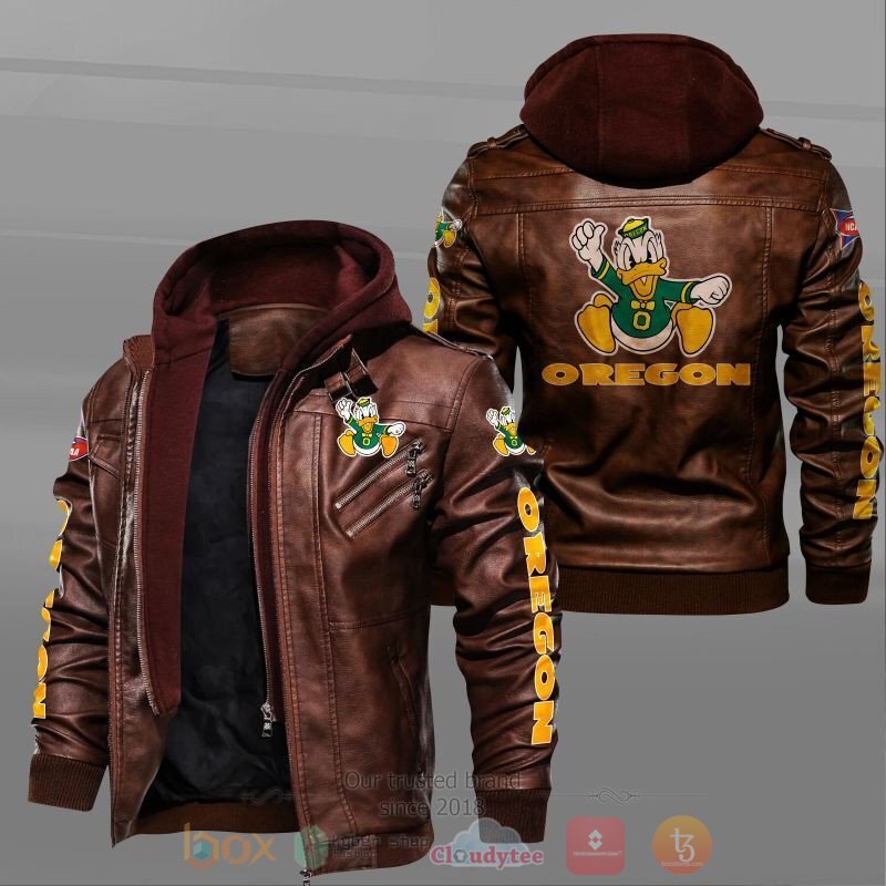 NEW Oregon Ducks Leather Jacket 2 NCAA Oregon Ducks Leather Jacket 1