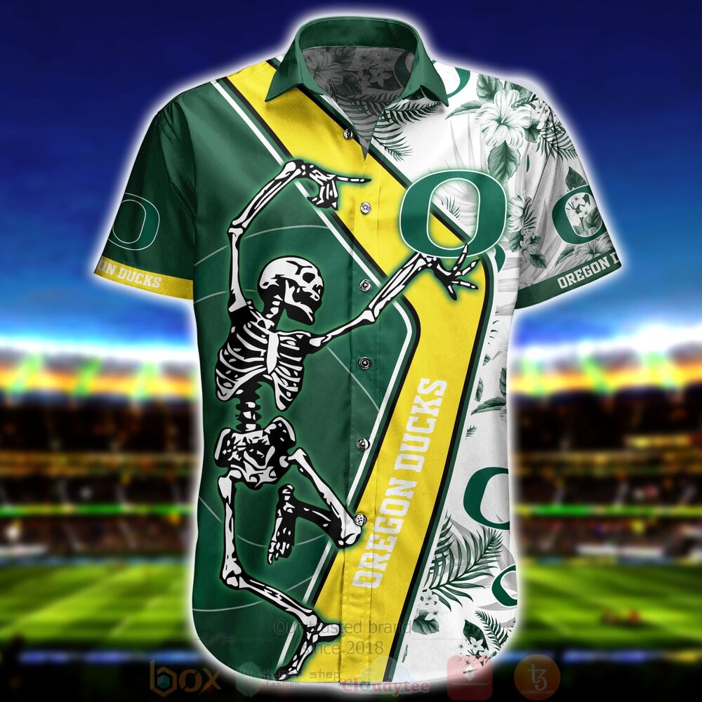 BEST NCAA Oregon Ducks Skeleton Aloha Shirt, Short 2 NCAA Oregon Ducks Skeleton Hawaiian Shirt Short 1 2