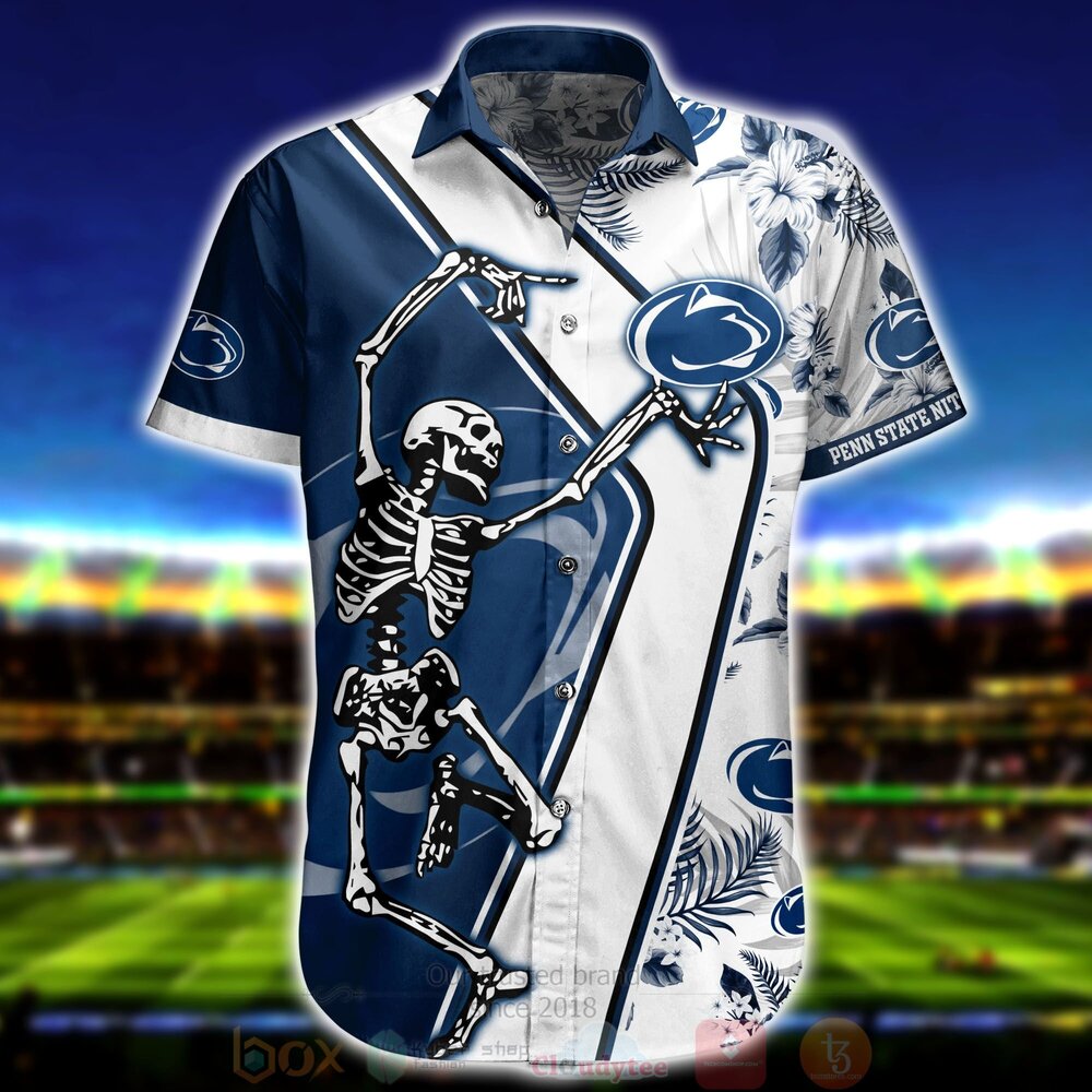 BEST NCAA Penn State Nittany Lions Skeleton Aloha Shirt, Short 2 NCAA Penn State Nittany Lions Skeleton Hawaiian Shirt Short 1 2