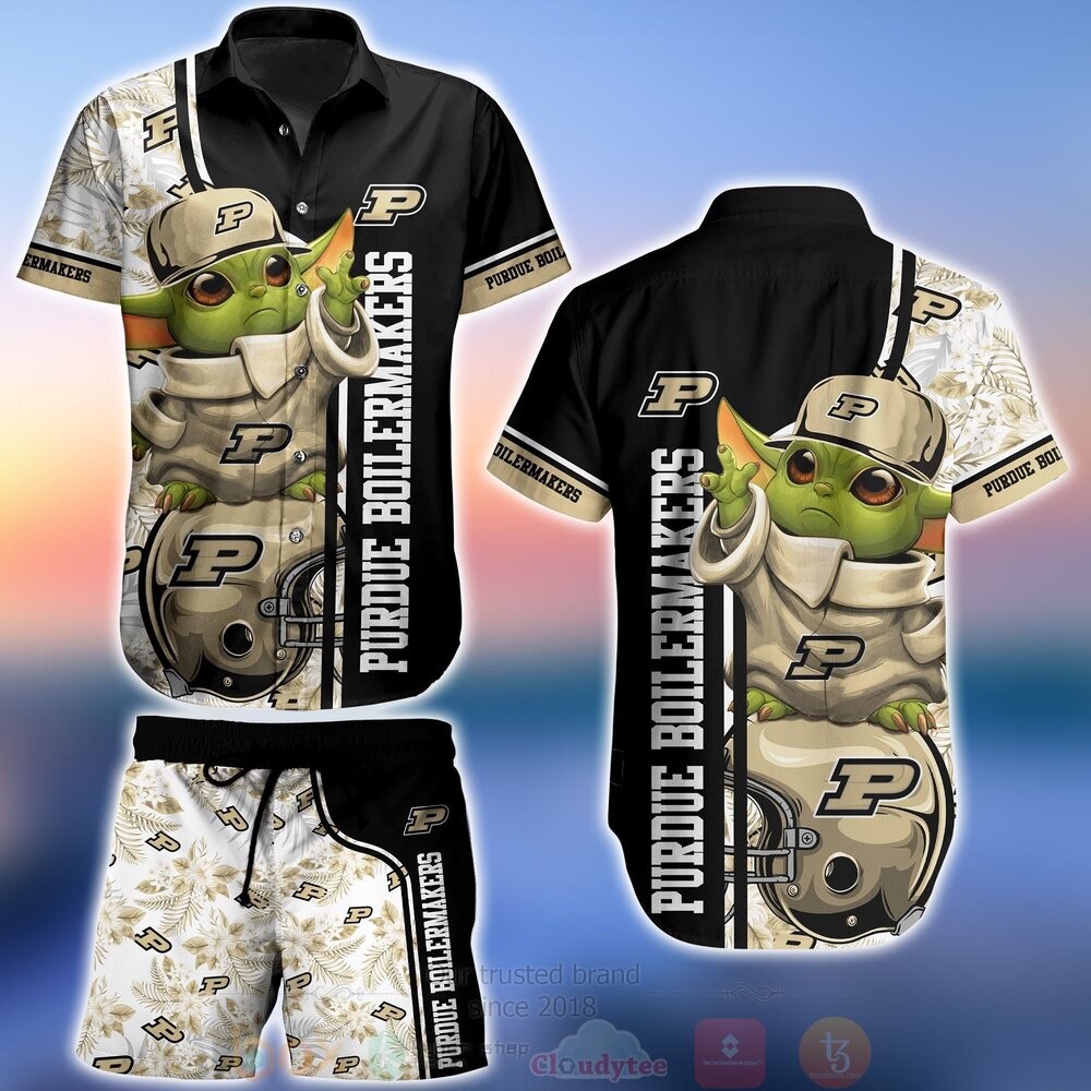 BEST NCAA Purdue Boilermakers Baby Yoda Aloha Shirt, Short 1 NCAA Purdue Boilermakers Baby Yoda Hawaiian Shirt Short
