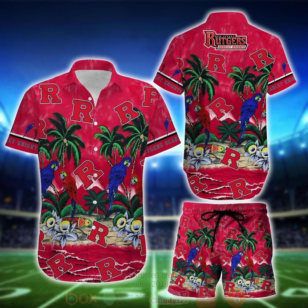 NCAA Rutgers Scarlet Knights Tropical Sea And Parrots Hawaiian Shirt Short