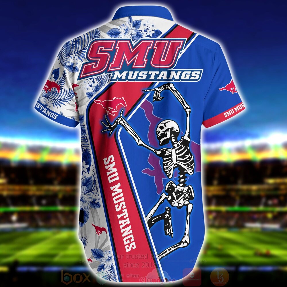 BEST NCAA SMU Mustangs Skeleton Aloha Shirt, Short 3 NCAA SMU Mustangs Skeleton Hawaiian Shirt Short 1 2 3