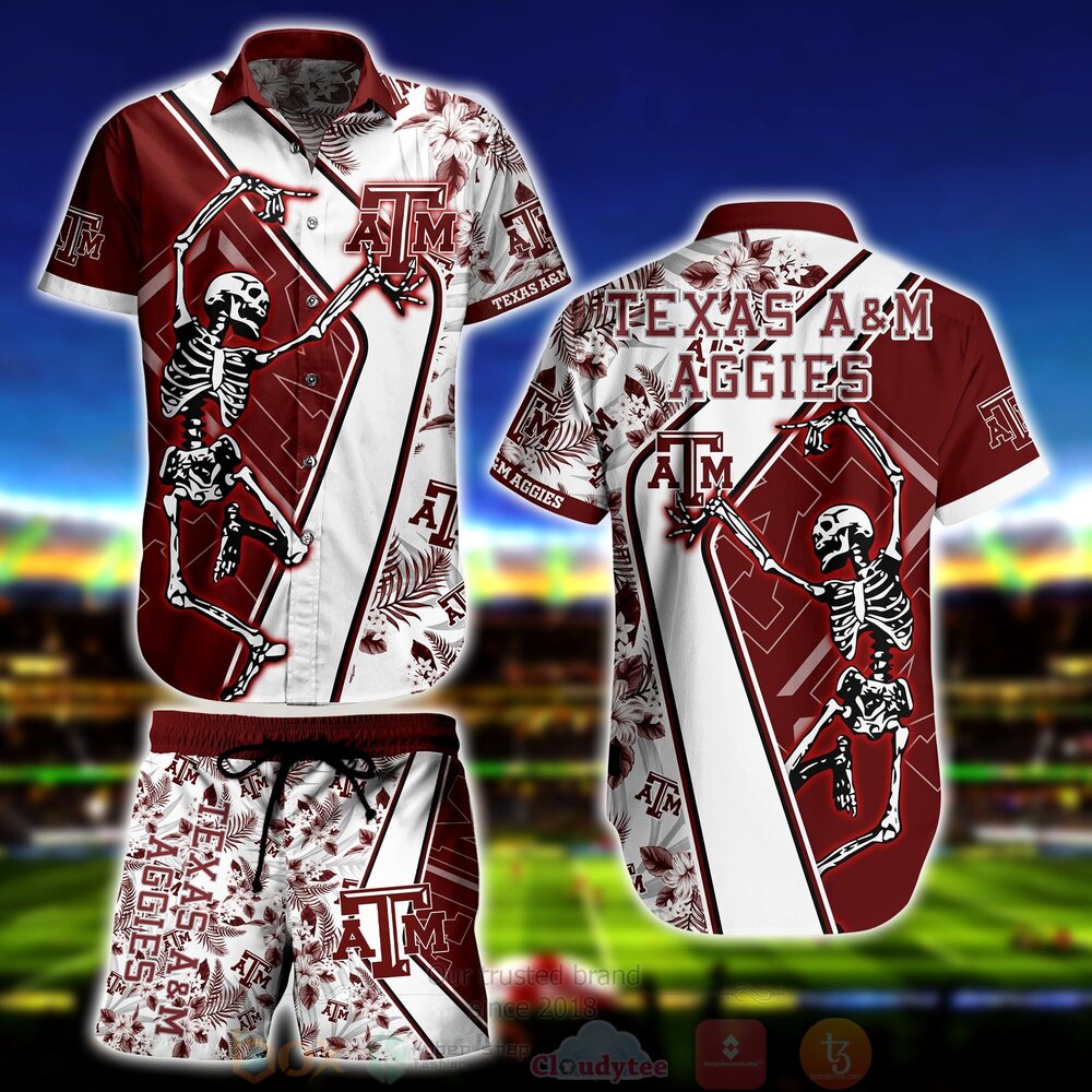 NCAA Texas AM Aggies Skeleton Hawaiian Shirt Short