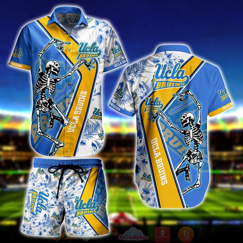 BEST NCAA UCLA Bruins Skeleton Aloha Shirt, Short 1 NCAA UCLA Bruins Skeleton Hawaiian Shirt Short