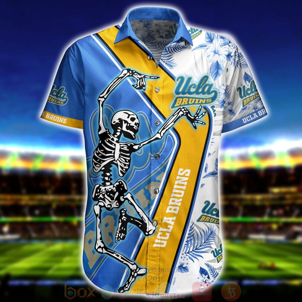 BEST NCAA UCLA Bruins Skeleton Aloha Shirt, Short 2 NCAA UCLA Bruins Skeleton Hawaiian Shirt Short 1 2