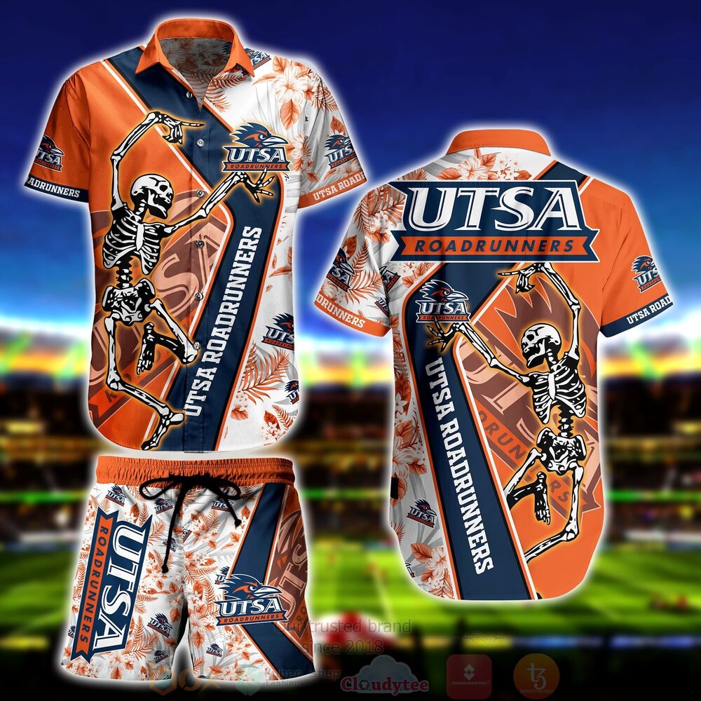 BEST NCAA UTSA Roadrunners Skeleton Aloha Shirt, Short 8 NCAA UTSA Roadrunners Skeleton Hawaiian Shirt Short