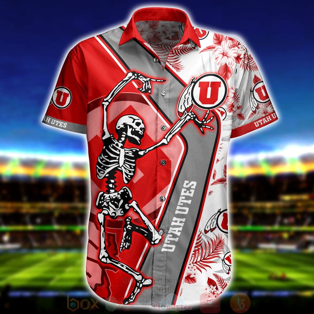 BEST NCAA Utah Utes Skeleton Aloha Shirt, Short 2 NCAA Utah Utes Skeleton Hawaiian Shirt Short 1 2
