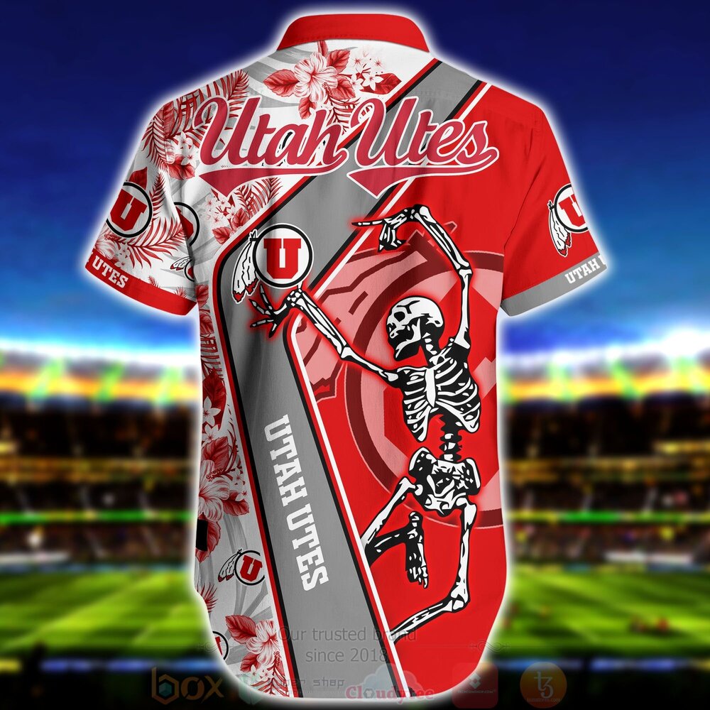 BEST NCAA Utah Utes Skeleton Aloha Shirt, Short 3 NCAA Utah Utes Skeleton Hawaiian Shirt Short 1 2 3