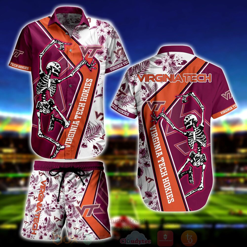 NCAA Virginia Tech Hokies Skeleton Hawaiian Shirt Short