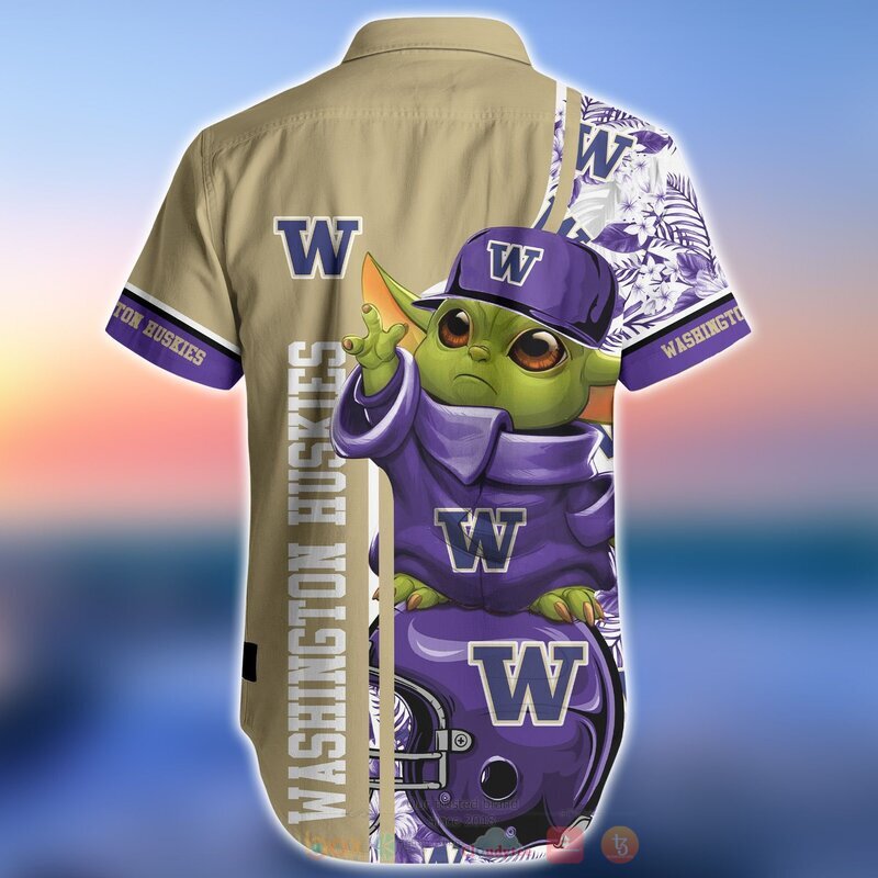 NCAA Washington Huskies Baby Yoda Hawaiian Shirt, Short 4 NCAA Washington Huskies Baby Yoda Hawaiian Shirt Short 1 2 3