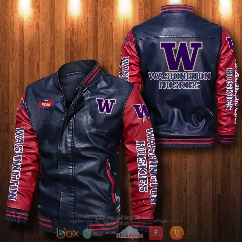 NCAA Washington Huskies Bomber leather jacket 4 NCAA Washington Huskies Bomber leather jacket 1 2 3