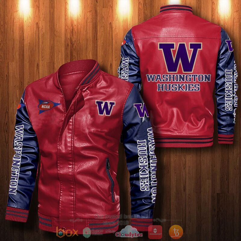 NCAA Washington Huskies Bomber leather jacket 5 NCAA Washington Huskies Bomber leather jacket 1 2 3 4