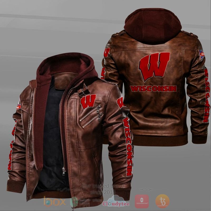 NEW Wisconsin Badgers Leather Jacket 2 NCAA Wisconsin Badgers Leather Jacket 1