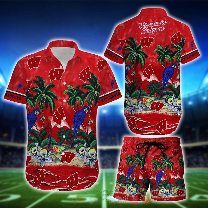 NCAA Wisconsin Badgers Parrot Hawaiian Shirt Short