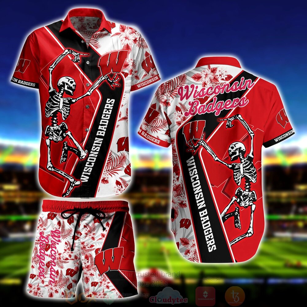 NCAA Wisconsin Badgers Skeleton Hawaiian Shirt Short