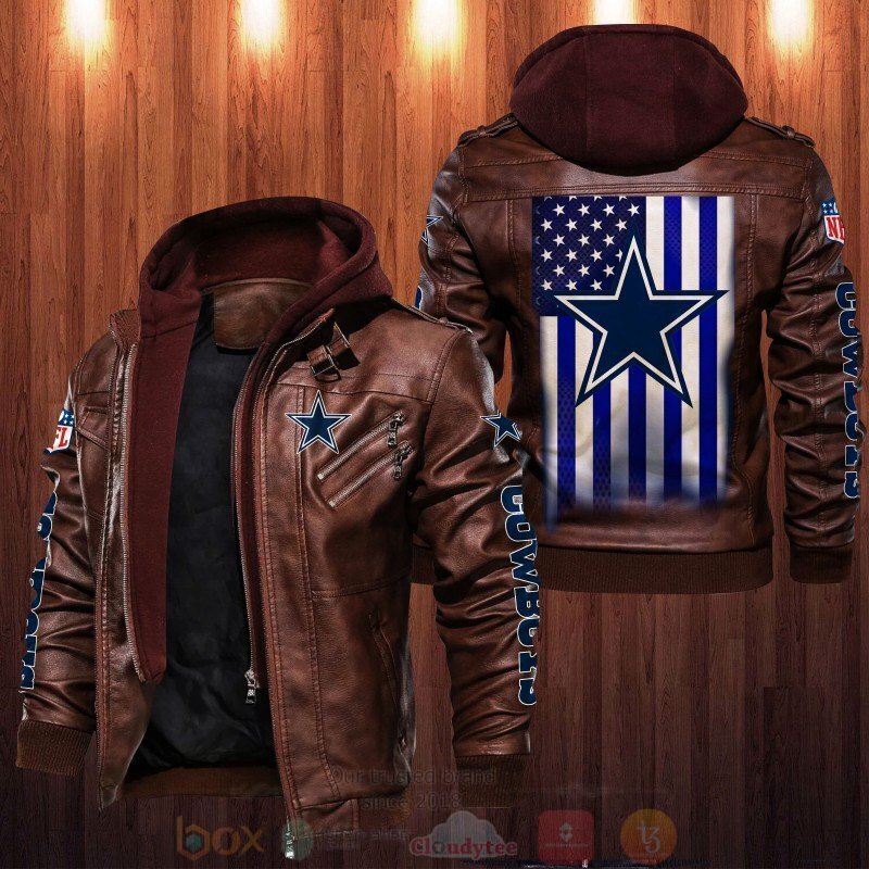 BEST NFC Dallas Cowboys American Flag 2D Leather PU Jacket 2 NFC Dallas Cowboys American Flag Leather Jacket 1