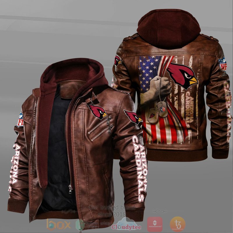 BEST NFL Arizona Cardinals American Flag 2D Leather PU Jacket 2 NFL Arizona Cardinals American Flag Leather Jacket 1