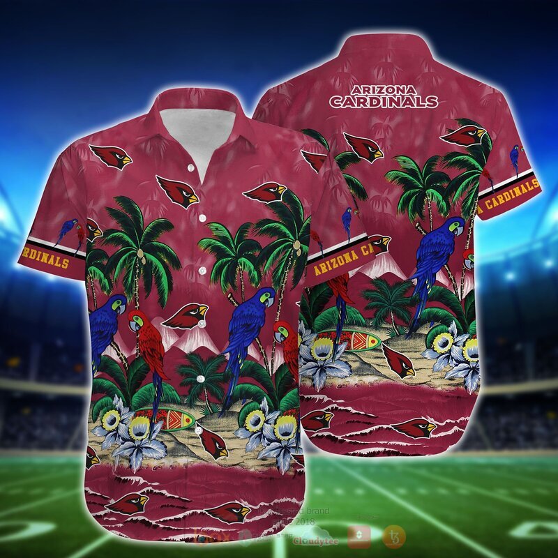 NFL Arizona Cardinals Parrot Hawaiian Shirt, Short 2 NFL Arizona Cardinals Parrot Hawaiian Shirt Short 1