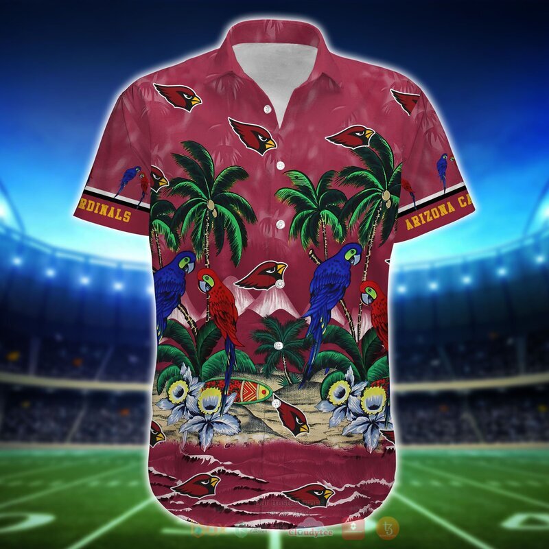NFL Arizona Cardinals Parrot Hawaiian Shirt, Short 4 NFL Arizona Cardinals Parrot Hawaiian Shirt Short 1 2 3