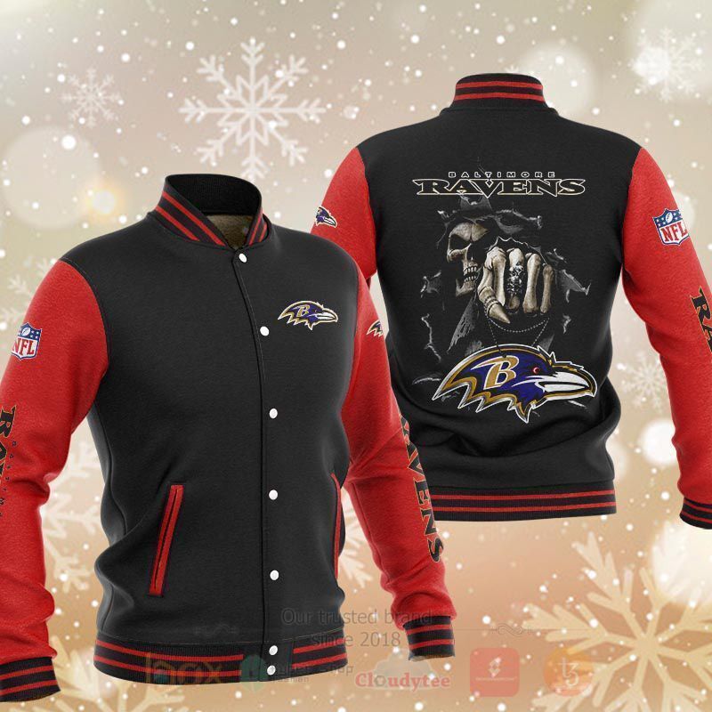 BEST NFL Baltimore Ravens Death Skull 3D Baseball Jacket 3 NFL Baltimore Ravens Death Skull Baseball Jacket 1 2