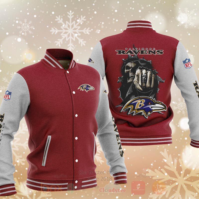 BEST NFL Baltimore Ravens Death Skull 3D Baseball Jacket 4 NFL Baltimore Ravens Death Skull Baseball Jacket 1 2 3
