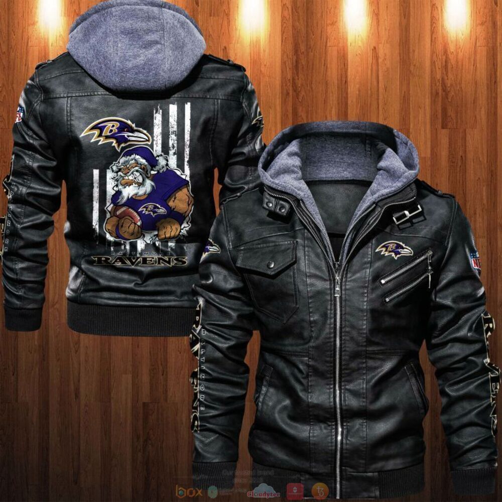 NFL Baltimore Ravens Santa Thin Line flag Leather Jacket