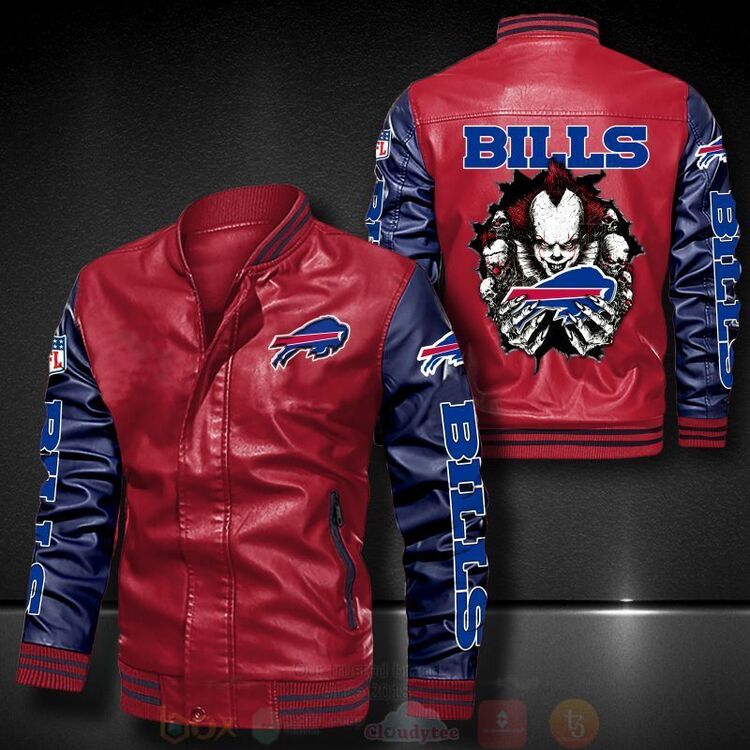 NFL Buffalo Bills IT Clown Pennywise Bomber Leather Jacket 1 2 3 4