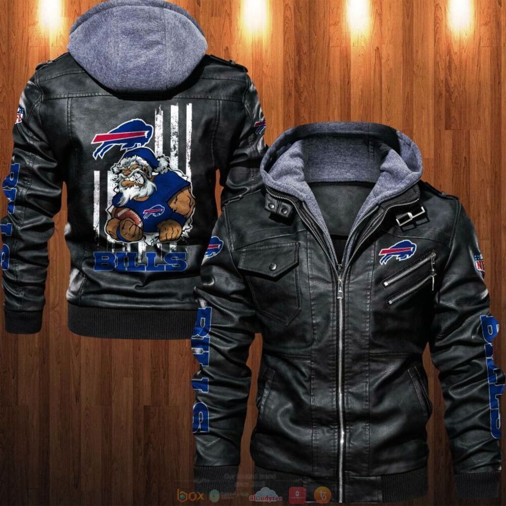NFL Buffalo Bills Santa Thin Line Flag Leather Jacket