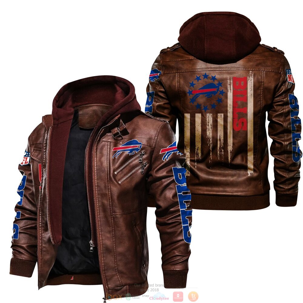 NFL Buffalo Bills Thin line flag Leather Jacket 2 NFL Buffalo Bills Thin line flag Leather Jacket 1