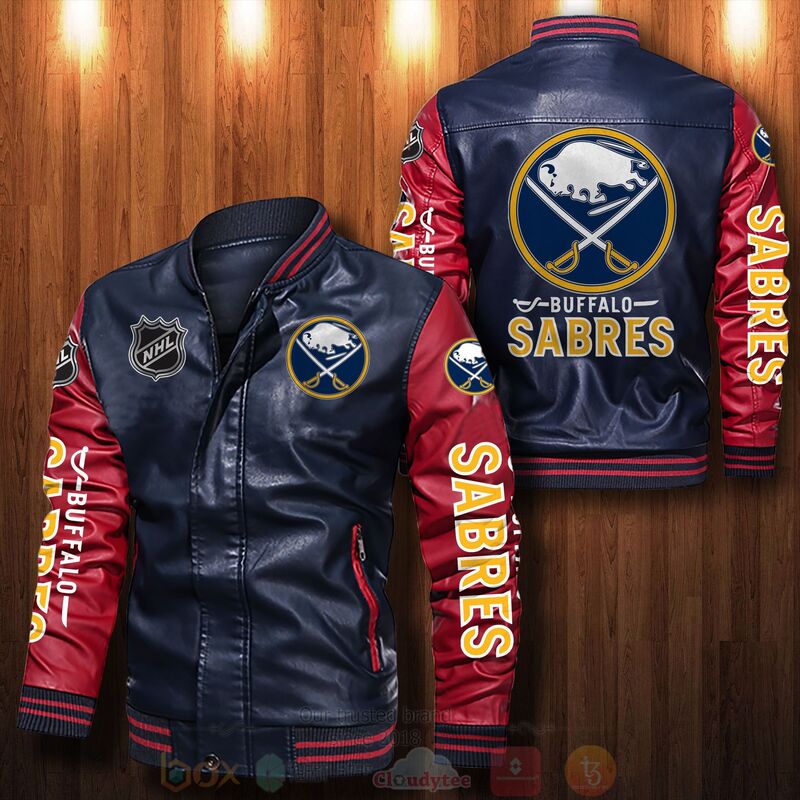 BEST NFL Buffalo Sabres Hockey Team 2D Leather Bomber Jacket 4 NFL Buffalo Sabres Hockey Team Bomber Leather Jacket 1 2 3