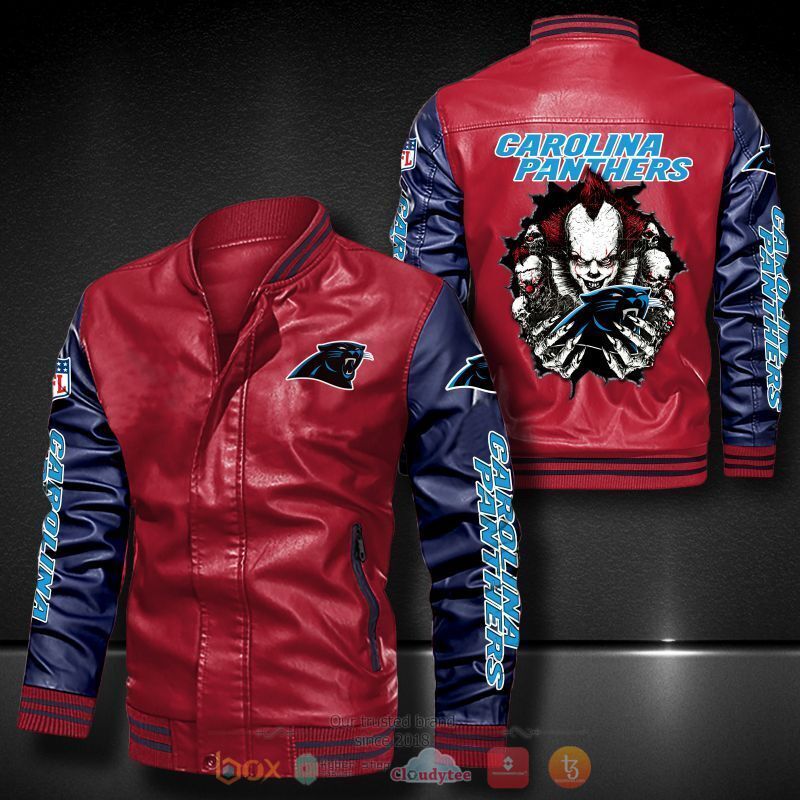NFL Carolina Panthers IT Pennywise Bomber leather jacket 5 NFL Carolina Panthers IT Pennywise Bomber leather jacket 1 2 3 4
