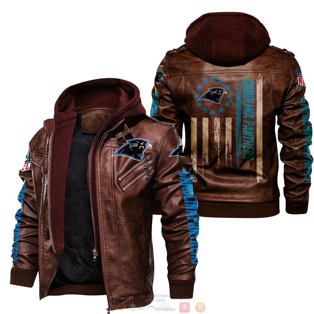 NFL Carolina Panthers Thin Line Flag Leather Jacket 2 NFL Carolina Panthers Thin Line Flag Leather Jacket 1