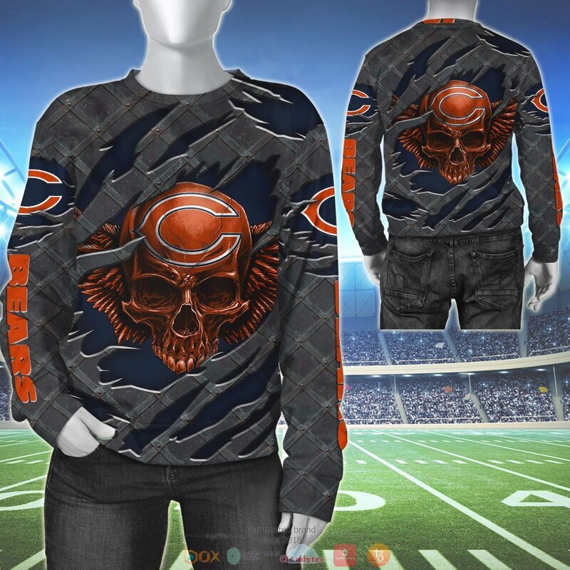 NFL Chicago Bears Wings Skull 3D Shirt, Hoodie 3 NFL Chicago Bears Wings Skull 3D Shirt Hoodie 1 2