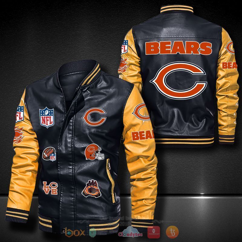 NFL Chicago Bears logo team Bomber leather jacket 1 2 3 4 5