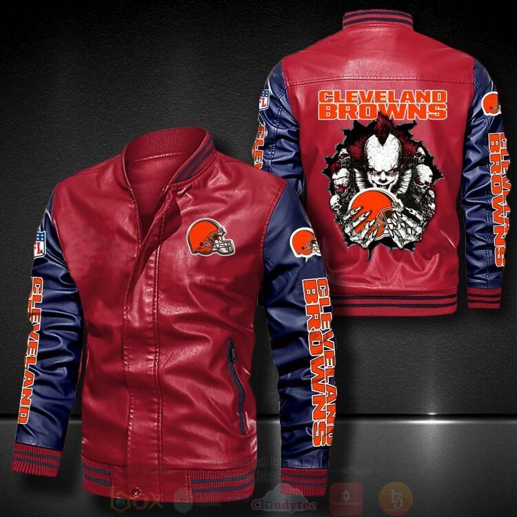 NFL Cleveland Browns IT Clown Pennywise Bomber Leather Jacket 1 2 3 4