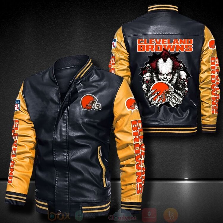 NFL Cleveland Browns IT Clown Pennywise Bomber Leather Jacket 1 2 3 4 5