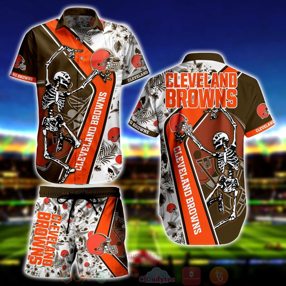 NFL Cleveland Browns Skeleton Hawaiian Shirt Short