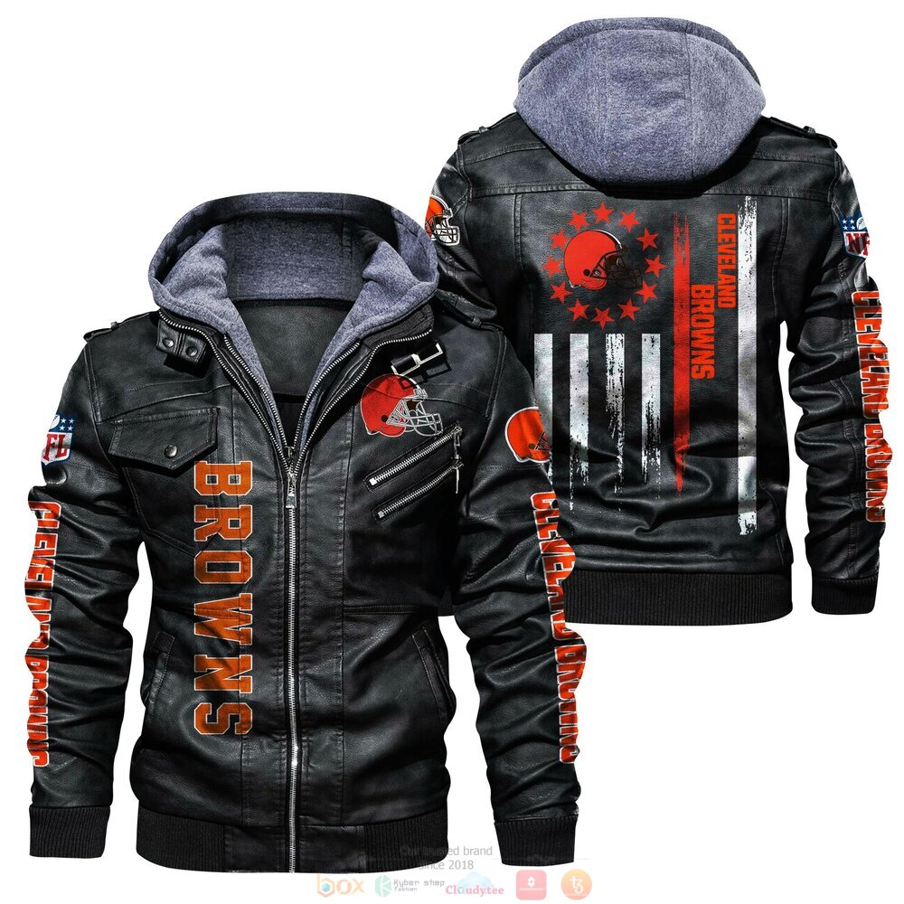 NFL Cleveland Browns Thin Line Flag Leather Jacket