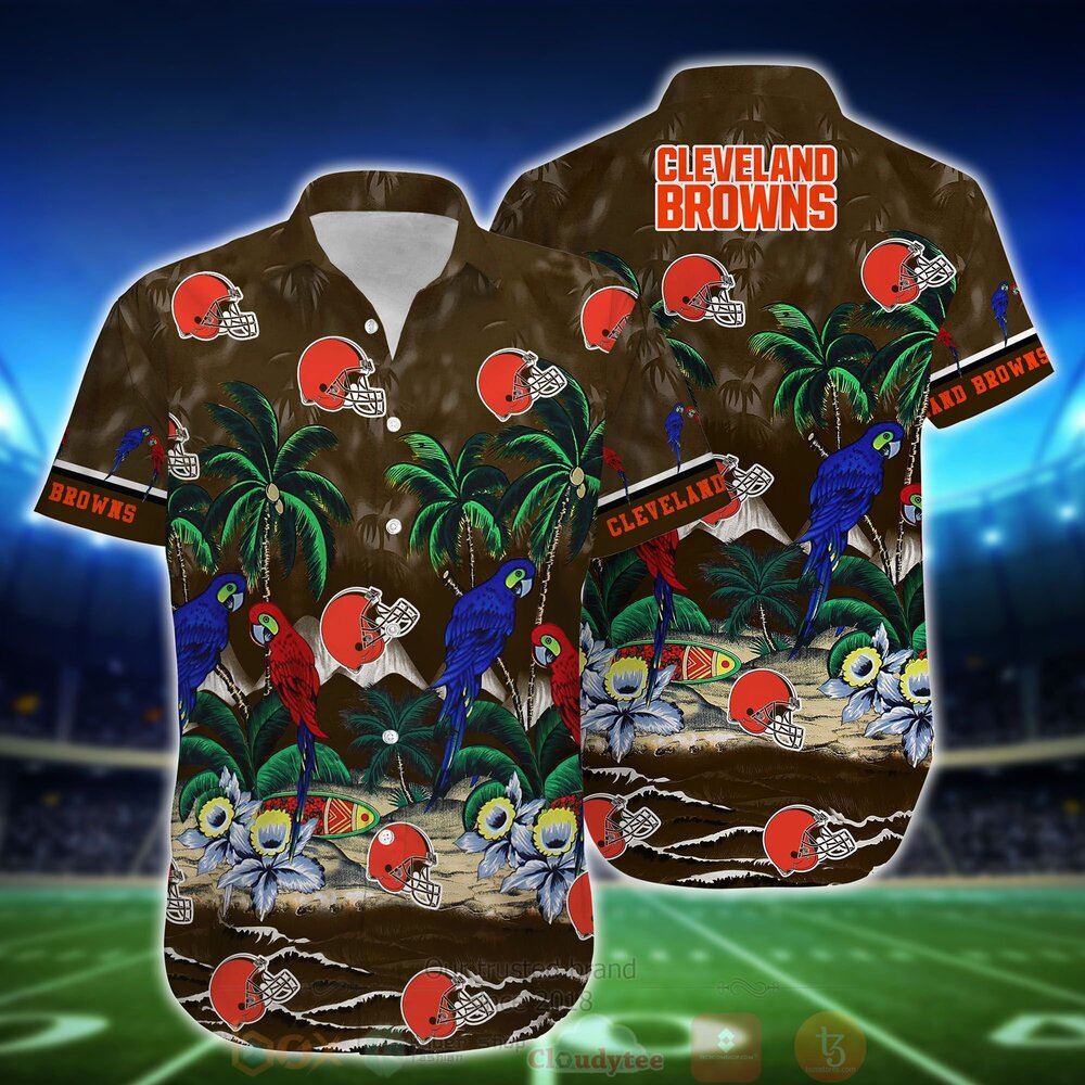 BEST NFL Cleveland Browns Tropical Sea And Parrots Aloha Shirt, Short 2 NFL Cleveland Browns Tropical Sea And Parrots Hawaiian Shirt Short 1