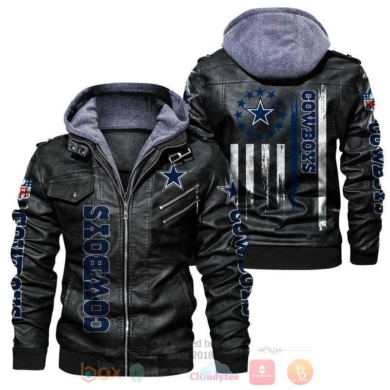 HOT NFL Dallas Cowboys Thin Line Flag Leather Jacket 4 NFL Dallas Cowboys Thin Line Flag Leather Jacket